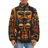 Down-Padded Puffer Jacket African Carved Masks