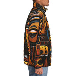 Down-Padded Puffer Jacket African Carved Masks