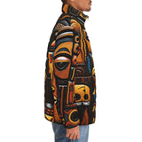 Down-Padded Puffer Jacket African Carved Masks
