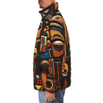 Down-Padded Puffer Jacket African Carved Masks