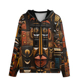 Men's Zip Up Hoodie Tribal African Wooden Carved Art