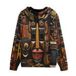 Men's Zip Up Hoodie Tribal African Wooden Carved Art