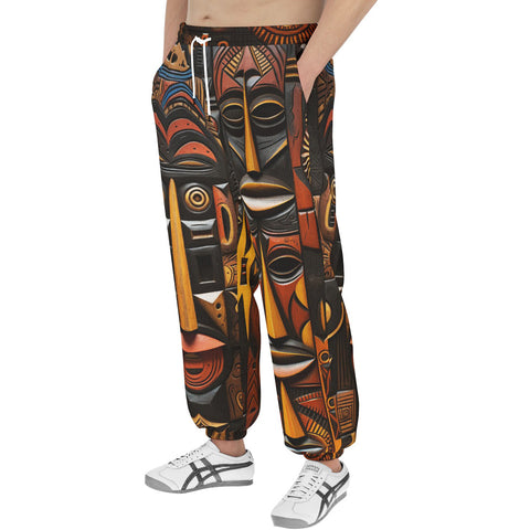 Men's Sweatpants Tribal African Wooden Carved Art