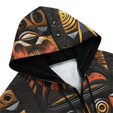 Men's Zip Up Hoodie Tribal African Wooden Carved Art