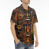 Men's Polo Shirt Tribal African Wooden Carved Art
