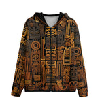 Men's Zip Up Hoodie Carved Wood Tribal Symbols