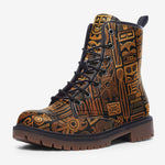 Leather Boots Carved Wood Tribal Symbols