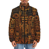 Down-Padded Puffer Jacket Carved Wood Tribal Symbols