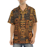 Hawaiian Shirt Carved Wood Tribal Symbols