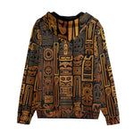 Men's Zip Up Hoodie Carved Wood Tribal Symbols