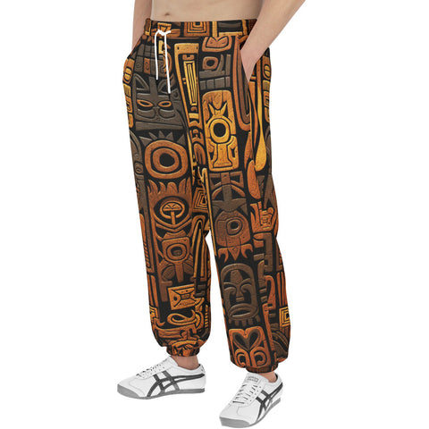 Men's Sweatpants Carved Wood Tribal Symbols