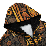 Men's Zip Up Hoodie Carved Wood Tribal Symbols