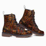 Leather Boots Carved Wood Tribal Symbols