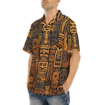 Hawaiian Shirt Carved Wood Tribal Symbols