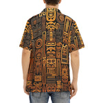 Hawaiian Shirt Carved Wood Tribal Symbols