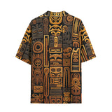 Hawaiian Shirt Carved Wood Tribal Symbols