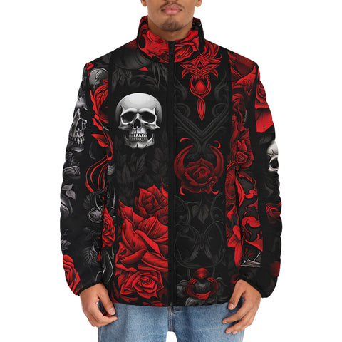 Down-Padded Puffer Jacket Gothic Skulls and Roses