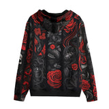 Men's Zip Up Hoodie Gothic Skulls and Roses