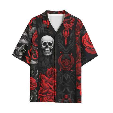 Hawaiian Shirt Gothic Skulls and Roses