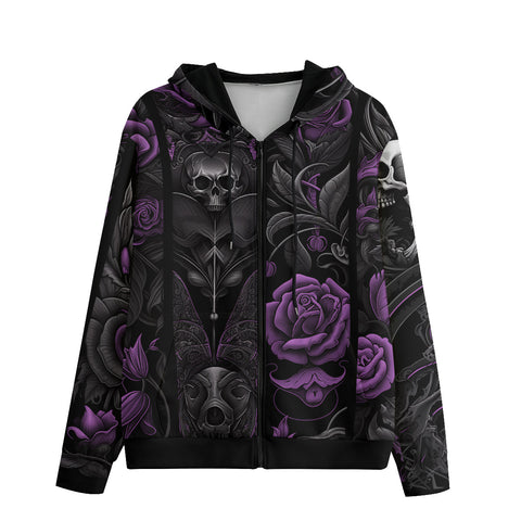 Men's Zip Up Hoodie Flowers and Skulls Gothic Style