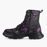Casual Leather Chunky Boots Flowers and Skulls Gothic Style