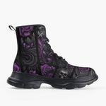 Casual Leather Chunky Boots Flowers and Skulls Gothic Style