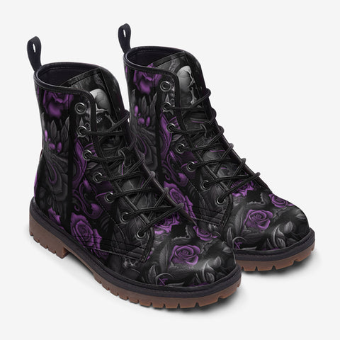 Leather Boots Flowers and Skulls Gothic Style