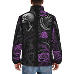 Down-Padded Puffer Jacket Flowers and Skulls Gothic Style
