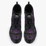 Casual Leather Chunky Boots Flowers and Skulls Gothic Style