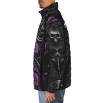 Down-Padded Puffer Jacket Flowers and Skulls Gothic Style