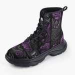 Casual Leather Chunky Boots Flowers and Skulls Gothic Style