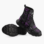 Casual Leather Chunky Boots Flowers and Skulls Gothic Style