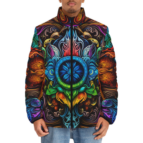 Down-Padded Puffer Jacket Colorful Psychedelic Pattern