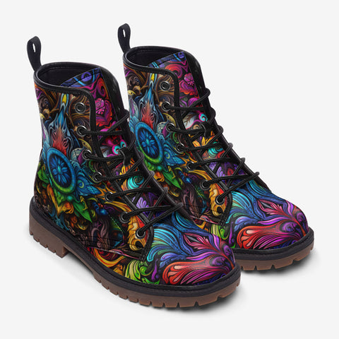 Leather Boots Colorful Psychedelic Pattern