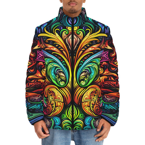 Down-Padded Puffer Jacket Psychedelic Artwork