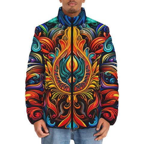 Down-Padded Puffer Jacket Colorful Abstract Art