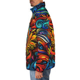 Down-Padded Puffer Jacket Colorful Abstract Art