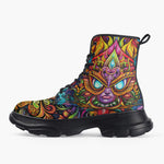 Casual Leather Chunky Boots Colorful Art Abstraction