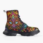 Casual Leather Chunky Boots Colorful Art Abstraction