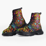 Casual Leather Chunky Boots Colorful Art Abstraction