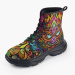 Casual Leather Chunky Boots Colorful Art Abstraction