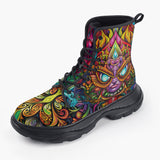 Casual Leather Chunky Boots Colorful Art Abstraction