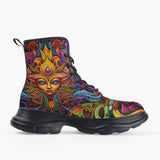 Casual Leather Chunky Boots Yoga Psychedelic Galaxy