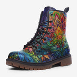 Leather Boots Colorful Psychedelic Flowers