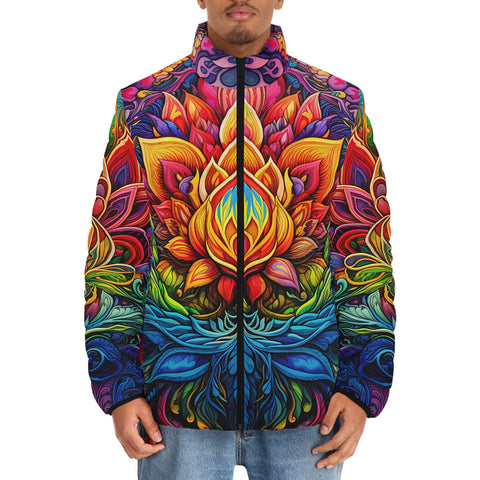 Down-Padded Puffer Jacket Colorful Psychedelic Flowers