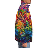 Down-Padded Puffer Jacket Colorful Psychedelic Flowers