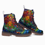 Leather Boots Colorful Psychedelic Flowers