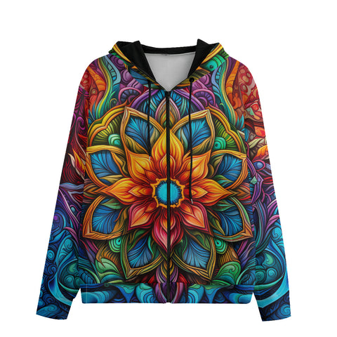 Men's Zip Up Hoodie Colorful Neon Flower