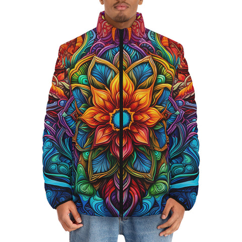 Down-Padded Puffer Jacket Colorful Neon Flower