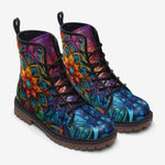 Leather Boots Colorful Neon Flower